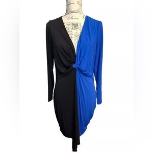 Soncy Sz 12 Color Blocked Long Sleeve Bodycon Blue With Black NWT